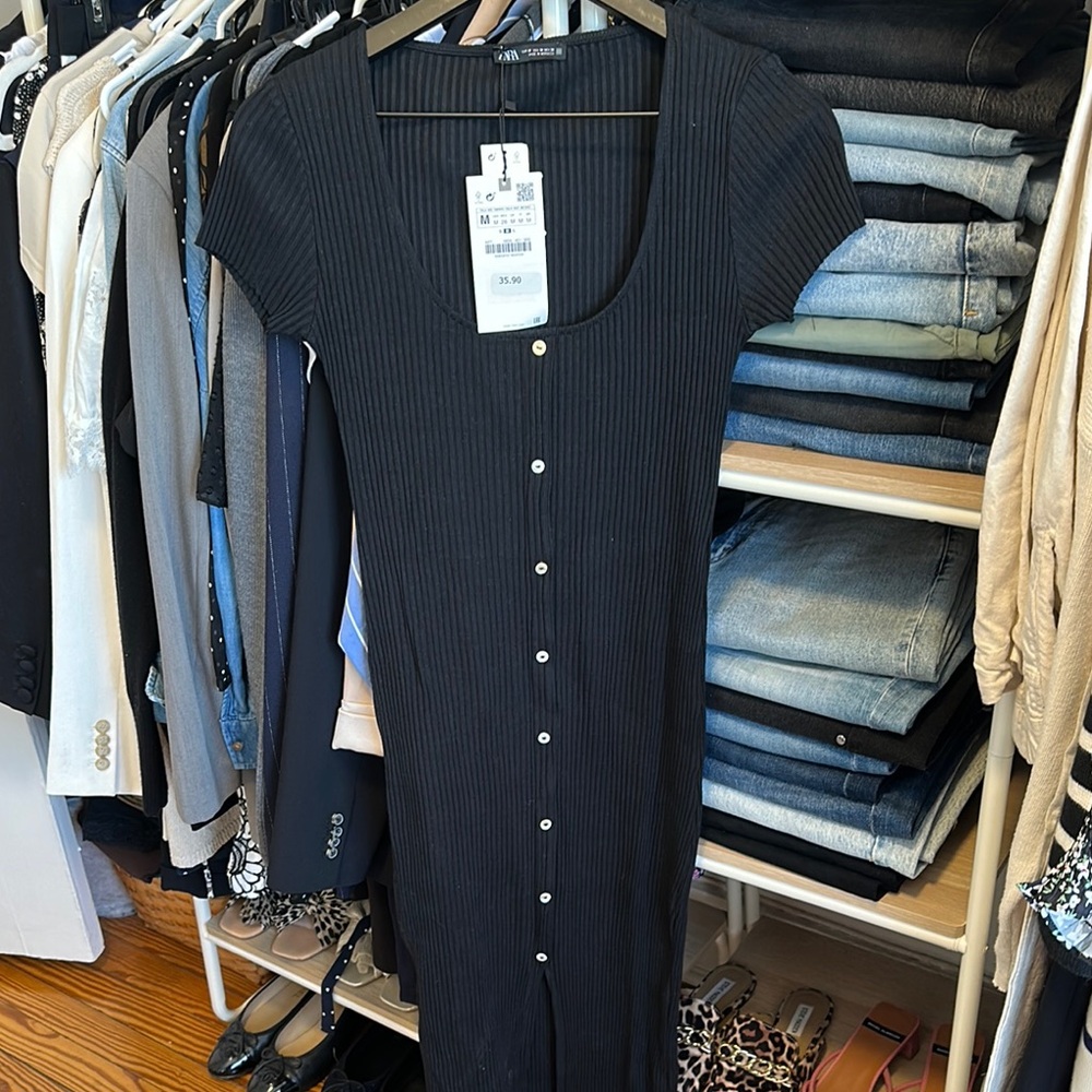 Zara Black Sheath Long Sleeve Dress